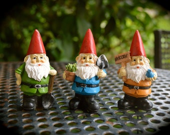 Miniature Garden Gnome on Stake – Fairy Garden Resin Figurine – 3" Gnome with 10" Stake