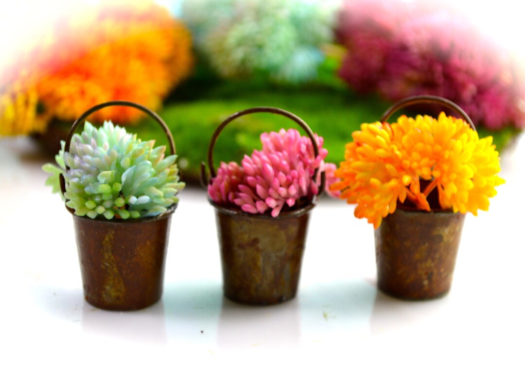Mini Buskets Miniature Flower Bucket or Woven Basket – Fairy Garden or Terrarium ...