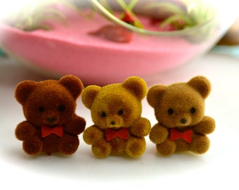 Miniature Teddy Bear – 1" Flocked Mini Bear – Choice of Colors – Fairy Garden Miniatures – Dollhouse Accessories – Miniature Garden Supplies