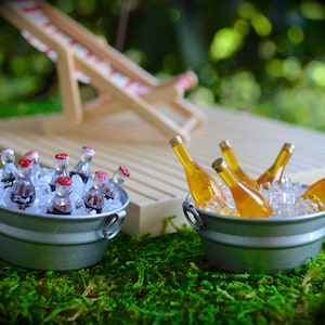 Miniature Tub of Ice with Sodas or Beer ~Choice at Checkout ~ Ice and Drinks NOT loose in bucket ~ Fairy Garden Miniatures and Supplies