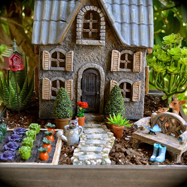 Miniature Garden Kit ~ LAST ONE ~ 12" Wood Planter ~ Vegetable Garden ~ Faux Succulent Option at Checkout ~ Soil NOT Included ~ Herb Garden