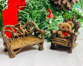 Miniature Twig Bench ~ Fairy Garden Miniature, Woodland Bench, Dollhouse Accessory, Resin Miniature