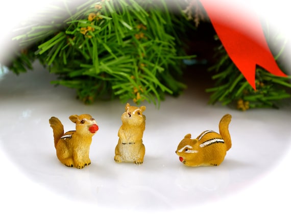 Fairy Garden Fun Chipmunks Set Of 3 Mini Animal Miniature Dollhouse Figurines