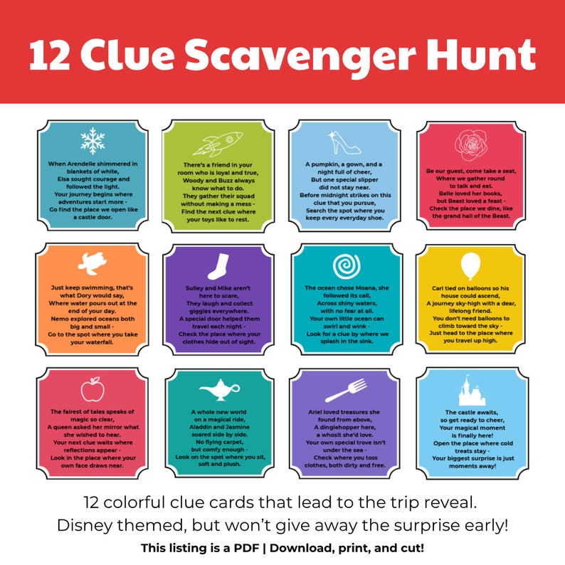 Disney World Trip Reveal Scavenger Hunt – WDW Printable Surprise Letter ...