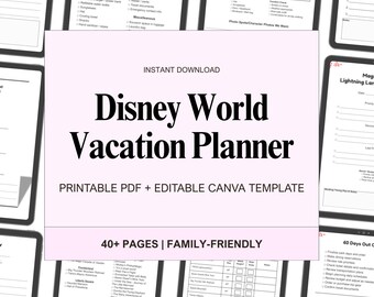 Disney World Vacation Planner Printable PDF, Editable Canva Template, Disney Trip Planner, Park Itinerary, Budget, Packing List