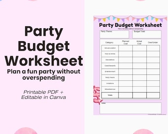 Party Budget Worksheet | Printable Party Expense Tracker (Canva PDF)