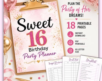 Sweet 16 Birthday Party Planner | 18-Page Printable Binder (PDF Download)