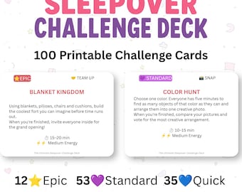 Sleepover Challenge Cards for Girls Teens | 100 Printable Party Games (Instant PDF Download)