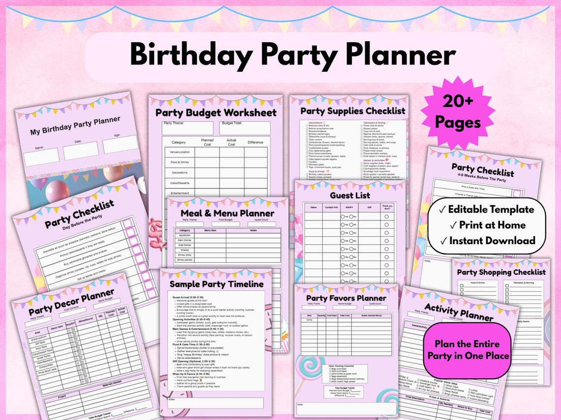 Kids Birthday Party Planner | Printable, Editable Canva (instant ...