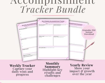 Work Accomplishment Tracker Bundle | Career Performance Review, Raise Prep (PDF Download)