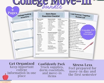 College Move-In Planner Bundle | Dorm Checklist, Packing List (PDF Download)