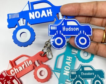 Personalisierter Monstertruck Taschenanhänger, Kinder Schule Accessoire