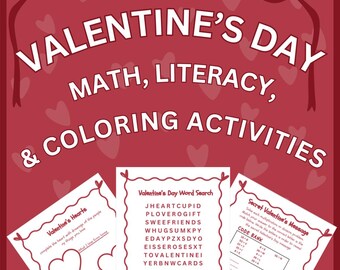 Valentine's Day Math & Reading Worksheets: Grades K-2 (PDF Printable)
