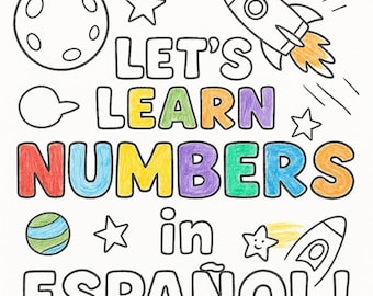 Libro para colorear bilingüe para niños: aprende los números en español / 100 páginas, descarga instantánea / imprimible