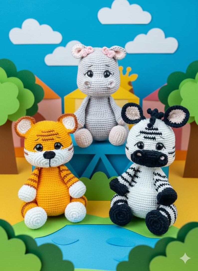 Zoo Animals Crochet Pattern Bundle, Amigurumi Safari Animal Set ...
