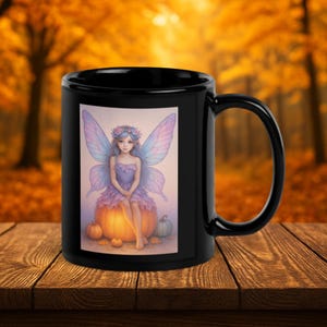 Tazza da caffè con fata rosa e blu incantata - Tazza da caffè nera lucida con fata rosa e blu incantata