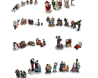 Vintage Christmas Figurines Lot | Holiday People Figures | Assorted Winter Scene Miniatures for Display Snowball Fight Scene 1.5-5"