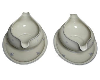 Vintage Rosenthal Gravy Boat with Underplate, Winifred Pattern, German Porcelain Serving Dish, Blue Cottagecore Kitchen Decor Has Chip