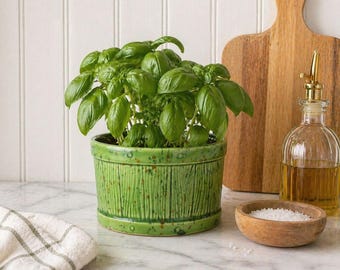 Maceta de cerámica verde vintage para hierbas aromáticas, maceta para albahaca de cocina, maceta rústica de estilo granja, maceta para plantas de interior, decoración de cocina campestre