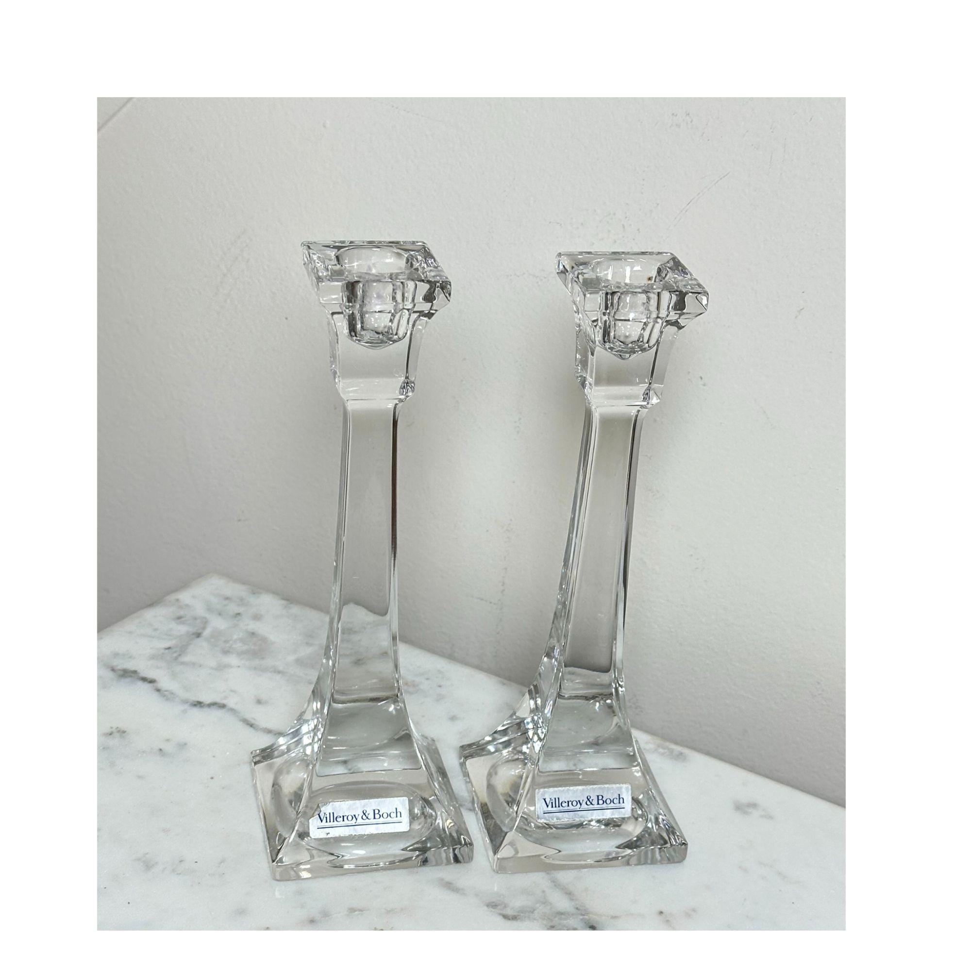Villeroy & Boch Crystal Candlesticks Pair | Modern Square Base
