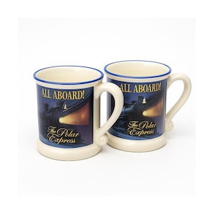 Polar Express-muggset • Präglade keramiska "All Aboard"-tågmuggar • Julkoppar med varm choklad • Presentset för filmkvällar