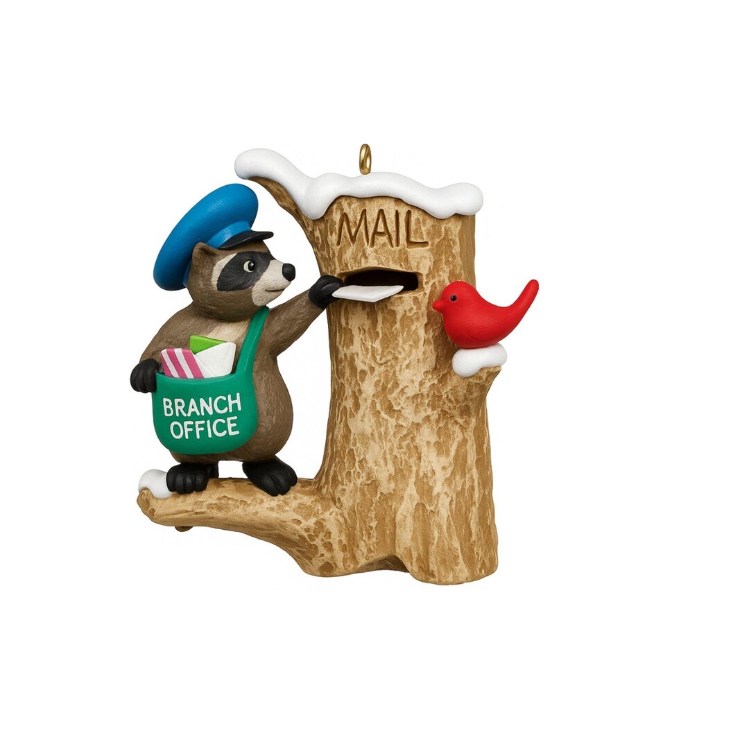 Raccoon Mail Carrier Ornament • Woodland Animal Christmas • Cardinal ...