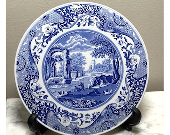 Vintage Spode Italiaans blauw transferware taartbord | Gemaakt in Engeland | Blauw-wit serveerschaal | Engelse cottage decoratie.