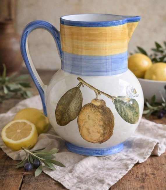 Villeroy & Boch Amarillo Wasser Saftkrug 180 ml | Toskanische Zitrone Keramik Krug | Italienisches Bauernhaus Dekor | Vintage Serviervase
