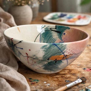 Vintage Decorative  Art Bowl / studio pottery Hand Thrown Abstract Splatter Glaze Ceramic Decor House Warming Gift