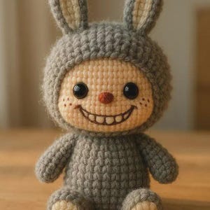 Smiling Bunny CROCHET, Amigurumi Labubu Fan Art Plushies, Creepy Cute Monster Rabbit Toy, Ugly sweetie Physical Product made on request