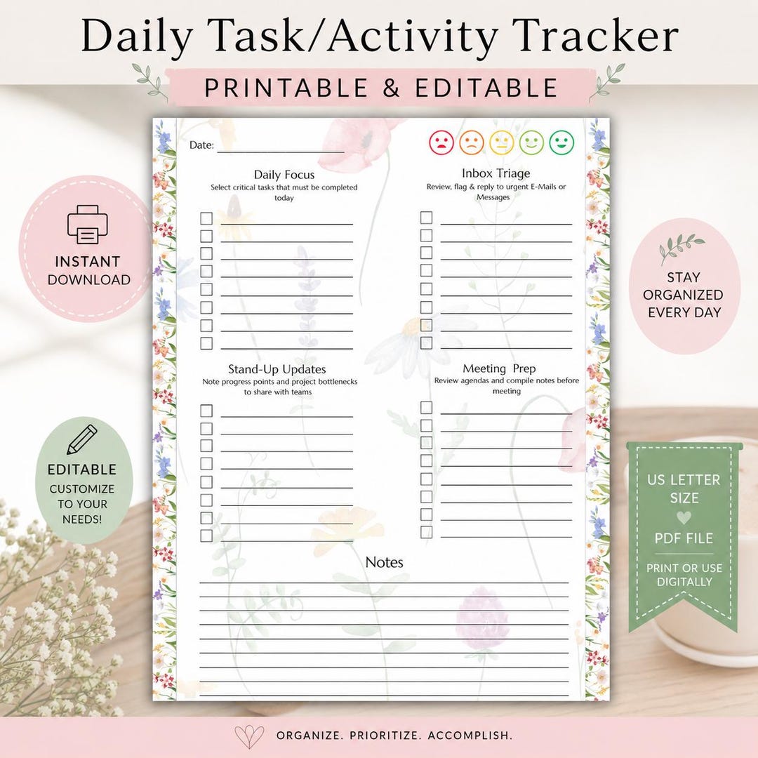 Daily Task/activity Tracker | Printable & Editable Planner Page - Etsy