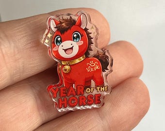 Happy Horse Year of the Horse Pin | Year of the Fire Horse | Lunar New Year Horse Jewelry Pin