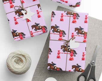 Mother's Day Horse Wrapping Paper | Pink Hunter Jumper Equestrian Gift Wrap | Horse Lover Gift