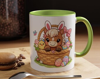 Easter Horse Basket Stuffer Mug | Pony in Easter Basket Mug | Spring Easter Coffee Mug