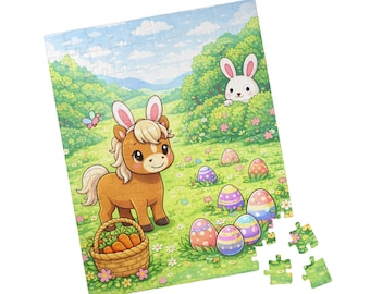 Easter Pony and Bunny Puzzle | Easter Gift Basket Stuffer for Horse Lovers | Kawaii Easter Horse Gift