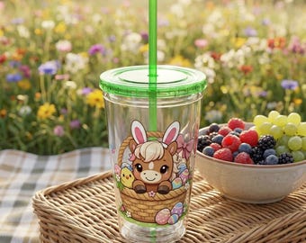 Cute Horse Easter Bunny in Easter Basket | Easter Basket Stuffer 16oz Straw Cup | Kids Easter Gift
