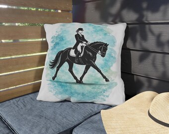 Dressage Rider Outdoor Throw Pillow | Extended Trot Dressage Outdoor Cushions | Equestrian Gift