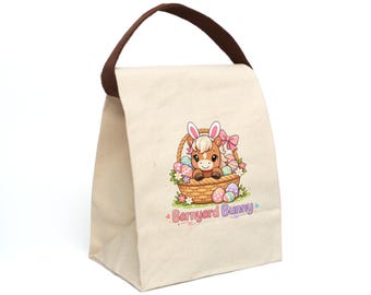Easter Bunny Horse in Basket Canvas Lunch Bag | Easter Basket Stuffer for Horse Lovers | Easter Egg Hunt Bag