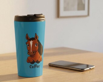 Taza de café de viaje con cara de yegua / Taza de café divertida con diseño de caballo / Regalo para amantes de los caballos