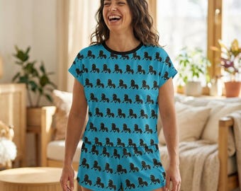 Cute Friesian Pattern Pajama Set | Friesian Horse Loungewear Set for Horse Lovers