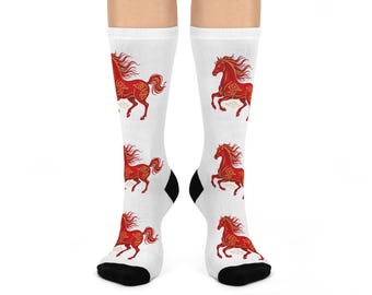 Year of the Fire Horse Crew Socks | Lunar New Year Gift | Year of the Horse Gift for Horse Lovers