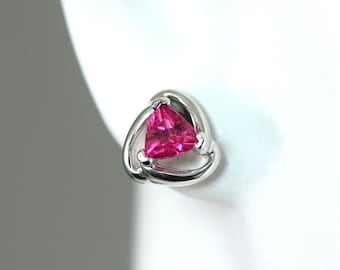 Pink Tourmaline 14K White Solid Gold Stud Earrings 5mm Trillion Shape