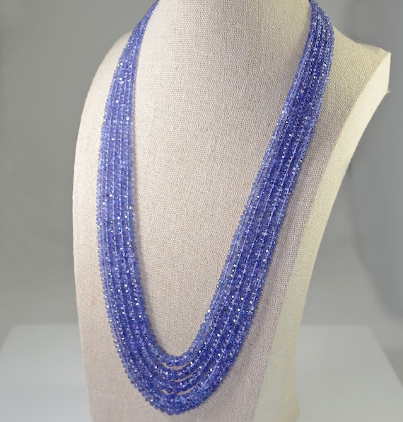 Natural Tanzanite Five Strand Necklace Faceted Ro… - image 3