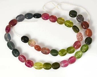 Multicolor Carved Tourmaline Beads 16 Inche Length 193.17 Carats