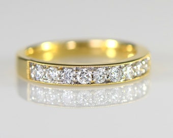 Diamond 18K Yellow Solid Gold Band With Nine Diamonds .50 Carat Total Weight