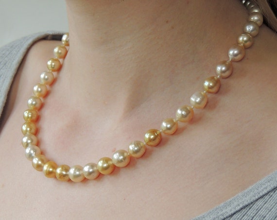 Golden South Sea Pearl Necklace Graduating From 8.2 to 9.8 Mm 18