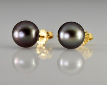Tahitian Black Pearl 9.3 mm in 14K Yellow Gold