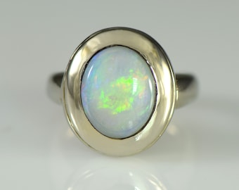 Australian Opal Ring in 18k White Gold