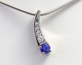 Tanzanite and Diamond Pendant in 14k White Gold