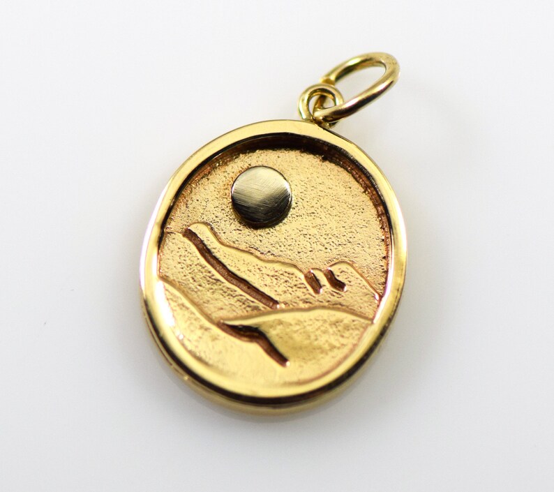 Mountain Scene CharmPendant in 14k Yellow Solid Gold Moonlight in Vermont Pendant.